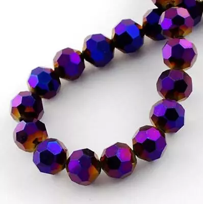 FACETED ROUND CRYSTAL GLASS BEADS 8mm 6mm 4mm METALLIC PURPLE • £2.79