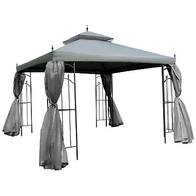 Outsunny 3 X 3(m) Garden Gazebo Double Top Gazebo Canopy W/ Curtains Grey • £199.99