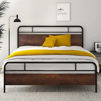 $189.98 • Buy Heavy Duty Queen Size Metal Bed Frame With Wood Headboard, 12  Under Bed Storage