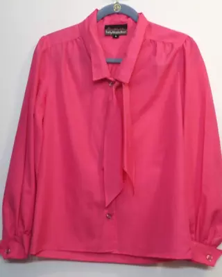 Vintage Look Lady Manhattan Button Up Blouse Womens 6 Long Sleeve Bright Pink • $30