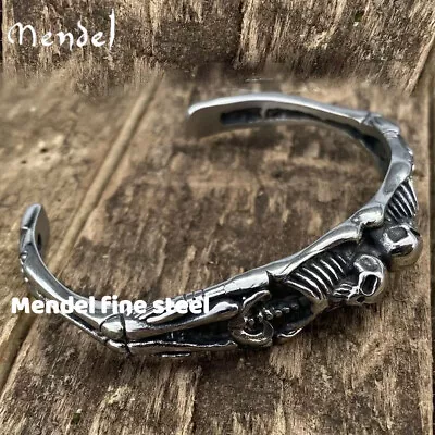 MENDEL 7 Inch Stainless Steel Mens Biker Skull Skeleton Cuff Bangle Bracelet Men • $19.99