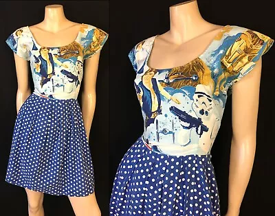 STAR WARS Print VINTAGE 1970's 70's R2-D2 Han Solo PRINCESS LEIA DRESS Size - L • $108.51