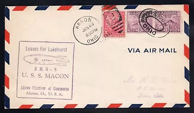 1933 USS Macon Cover Leaves For Lakehurst Akron OH Postmark • $6