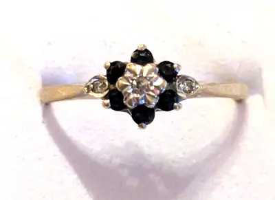 Vintage Hallmarked 9ct Gold Sapphire & Diamond Flower Head Ring Size O/P 1.4 Gm • $39.73
