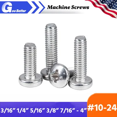 #10-24*3/16  To 4  Machine Screws Pan Head Phillips Drive 304 Stainless Steel • $7.37