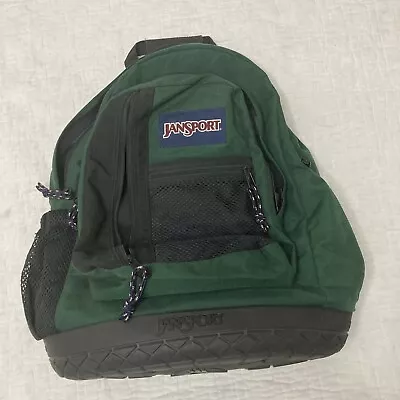 Vintage Jansport Heavy Duty Rubber Bottom Backpack Forest Green 90's Made USA • $63.96