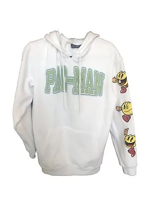 Unisex PAC-MAN White Hoodie Fleece Lining Pullover Sweatshirt Size Medium • $22