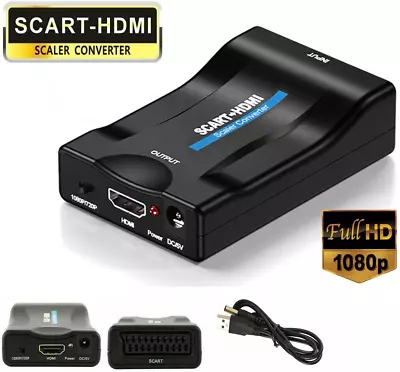 SCART To HDMI Converter Composite Audio Video Scaler With HDMI Cable AV Adapter • £6.09