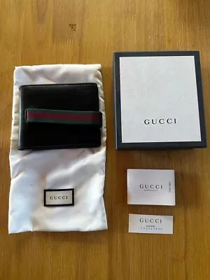 GUCCI Two Fold Money Bill Clip Card Case Purse Wallet Leather Sherry Line W/Box • $102