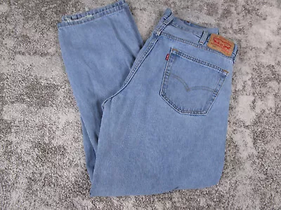 Levis 550 Jeans Mens 38x32 Blue Straight Relaxed Distressed American Light Denim • $24.49