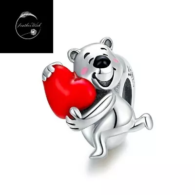 Genuine Sterling Silver 925 Polar Bear I Love You Red Heart Stopper Bead Charm • £16.99