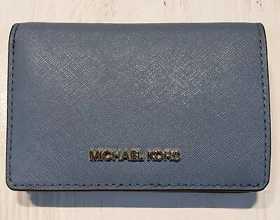 Michael Kors Jet Set Medium Slim Leather Wallet Denim Blue Nwt • $45.99