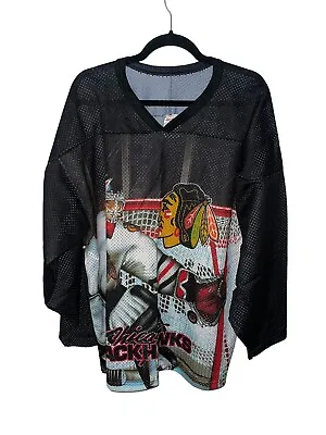 Vintage Chicago Blackhawks Mesh Screen Print Image CCM Maska Jersey L/XL • $29.99