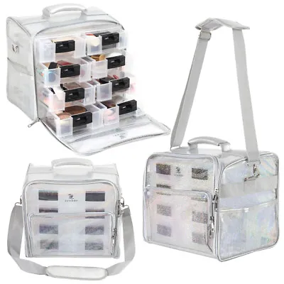 Professional Makeup Bag With Shoulder Strap Portable Travel Cosmetic Train Case • £12.95