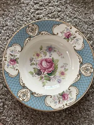 Blue Round Vegetable Bowl Staffordshire Pink Roses MYOTT STAFFORDSHIRE England • $38