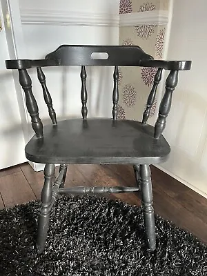£50 • Buy Vintage Oak Captains Bow Chair Shabby Chic Finished In Dark Grey