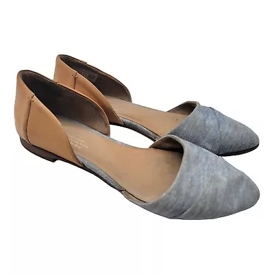 Toms Shoes Women's 7.5 Jutti D'Orsay Flats Slip On Blue Denim/Tan Leather • $25.19