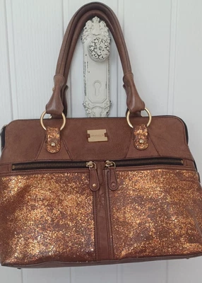 £39 • Buy Modalu Pippa Brown Handbag Enhanced Glitter Effect Leather Shoulder .