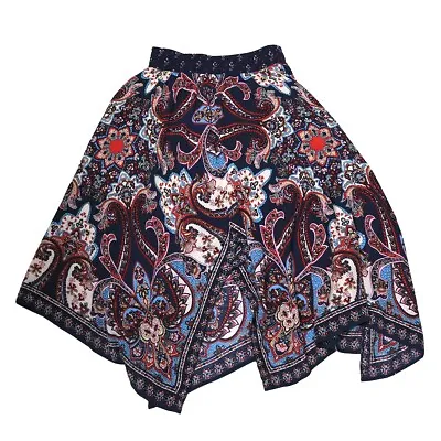 Bila Women Size Large Handkerchief Hem Pull On Maxi Skirt Ornate Boho Festival • $19.99