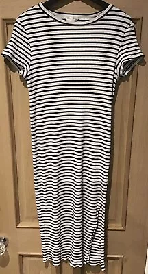 H And M Mama Ladies Navy Striped Maternity Dress. Size Large • £5