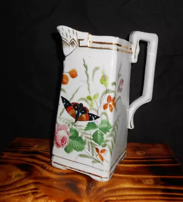 Beautiful Vintage Square Porcelain Pitcher/Vase Flowers Butterflies • $10