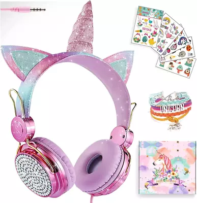 SVYHUOK Girls Pink Unicorn Wired HeadphonesCute Cat Ear Kids Game Headset  • $25.16