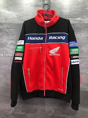 Vintage 90s Honda Racing Sport Team Full Zip Hooded Jacket Size M Big Logo Rare • $94