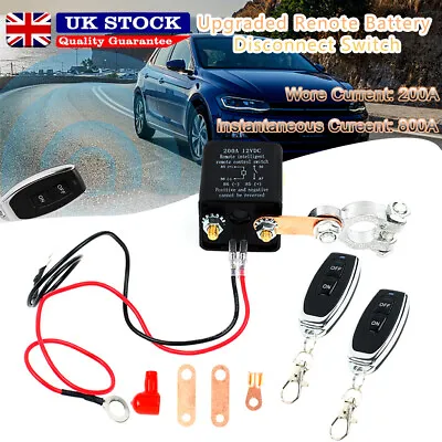 Car Battery Disconnect Isolator Cut-Off Switch Relay & 2 Wireless Remote Control • £17.99