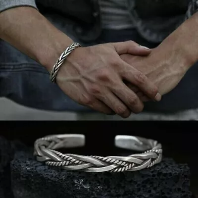 £3.69 • Buy Mens Vintage Open Bangle 925 Sterling Silver Thai Handmade Twisted Cuff Bracelet
