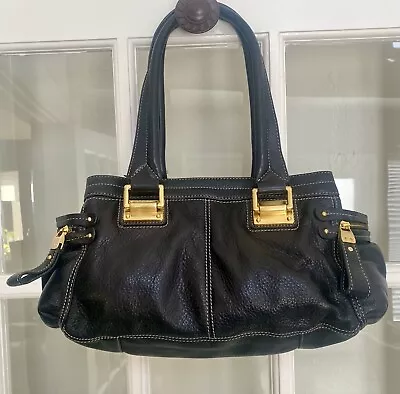 B. Makowsky Black Leather Shoulder Satchel Double Handle HandBag Purse • $38