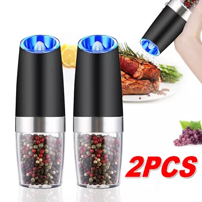 2x Gravity Electric Salt & Pepper Grinder Set Automatic Adjustable With Blue LED • £13.47