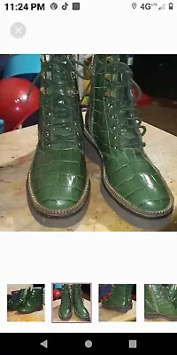 Michael Kors Haskell Croc Combat Boots  Moss Green SZ 6.5 Womens • $50