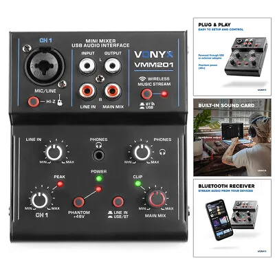 Vonyx VMM201 2-Channel Desktop PA Mixer With USB Audio Interface And Bluetooth • £49