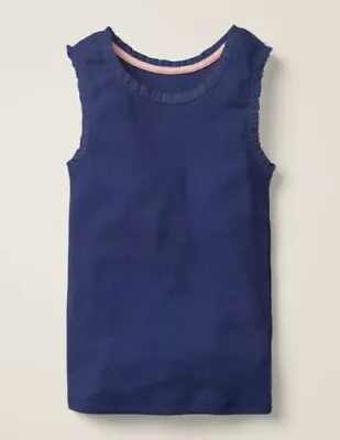 EX MINI BODEN GIRLS RIBBED FRILL VEST TOP NAVY AGE 4 - 5 YEARS NEW (ref 818) • £2.99