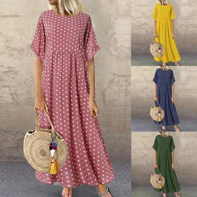 £8.99 • Buy Women's Cute Dress Short Sleeve Plaid Casual Loose Summer Maxi Dress Plus Size