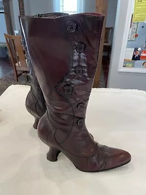 Shelly’s Vintage Burgundy Tall Witch Victorian Leather Heeled Boot 7 Halloween • $48.99