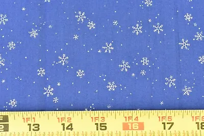By 1/2 Yd Metallic-Silver Snowflakes On Dark-Blue Quilt Cotton Jo-Ann P3331 • $4