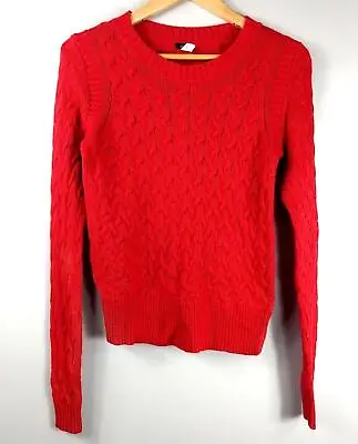 J Crew Womens Red Cable Knit Angora/ Wool Sweater Long Sleeve Size Small • $21.50