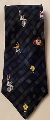 Vintage Looney Tunes Mania Black Silk Tie  -Made In Korea #591 • $9.99