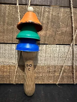 Vintage Hand Held 3 Colored Colorful Bells Wood Handle D O C Toy • $12