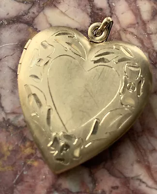 Vtg 1/20th 14k Gold Filled Picture Locket Heart Shaped Large 1 1/4  Hinged • $45