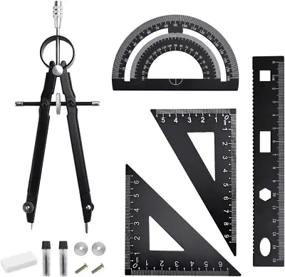 £12.97 • Buy YAANBUNB 6 Pcs Geometry Set Aluminum Alloy Ruler Set Geometry Compass Set Math