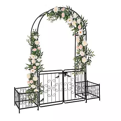 Metal Garden Arch With Planter Boxes Gate Wedding Arch Climbing Plants Black • $87.99
