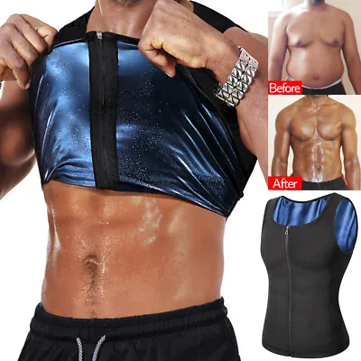 $9.99 • Buy Men Sauna Suit Sweat Vest Tank Top Fitness T-Shirt Body Shaper Waist Trainer AU