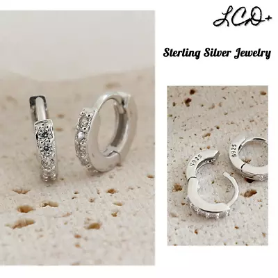 925 Sterling Silver CZ Small Earrings Cubic Huggie Hoop Men Women Jewelry Gift • $9.88