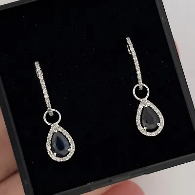 9ct White Gold Sapphire & Diamond Cluster Hoop Earrings • £280.25