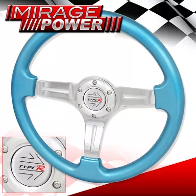 350mm 6 Bolts Hole 3 Spokes Steering Wheel Sky Blue Trim Type R Horn • $54.99