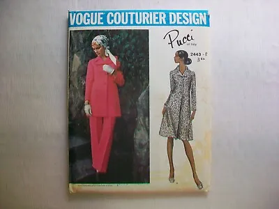 Vogue Couturier Design Pucci Pattern Coat Dress & Pants #2443 Size 8 Vintage • $17.99