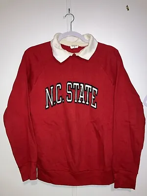 $16 • Buy Vtg NC State Sweatshirt With Collar Medium 1980’s Wolfpack Red White 
