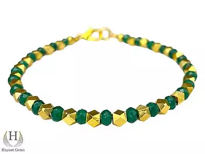 Natural Emerald Faceted Beaded Bracelet Zambian Green Emerald Gemstone Bracelet • $36.64